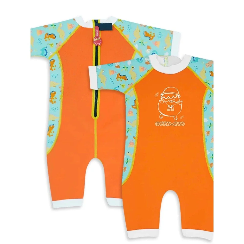 Cheekaaboo  Kids Thermal Swimsuit Orange Dino‎ 6-12 Months Neoprene UPF50